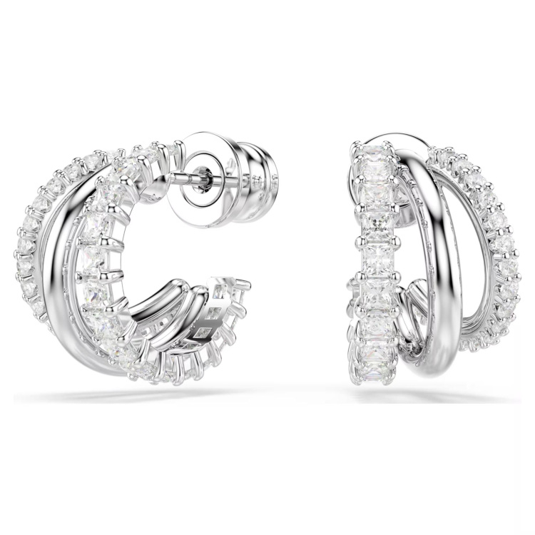 Hyperbola hoop earrings Round cut, Mini, White, Rhodium plated